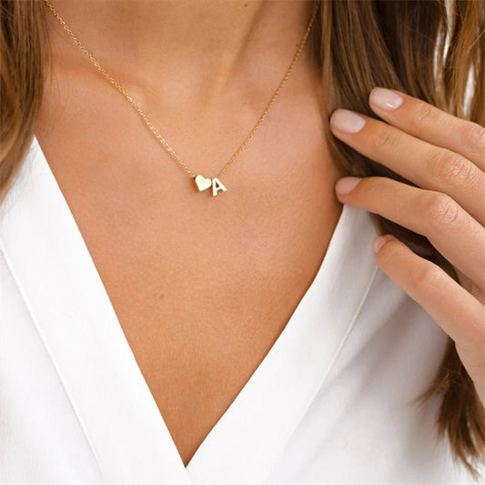 Dainty Heart Accented Letter Initial Necklace